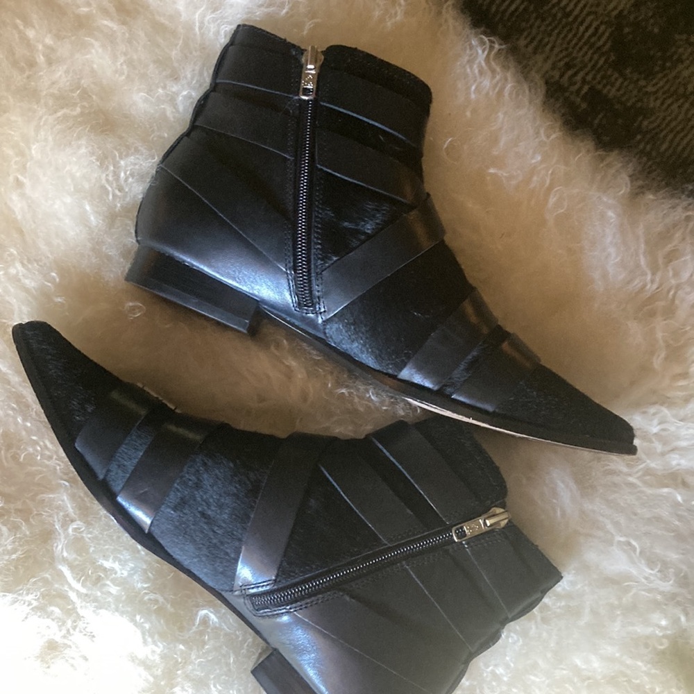 Ash Pony hair strap punk monk buckle silver black leather booties boots ankle 8 - Picture 6 of 6